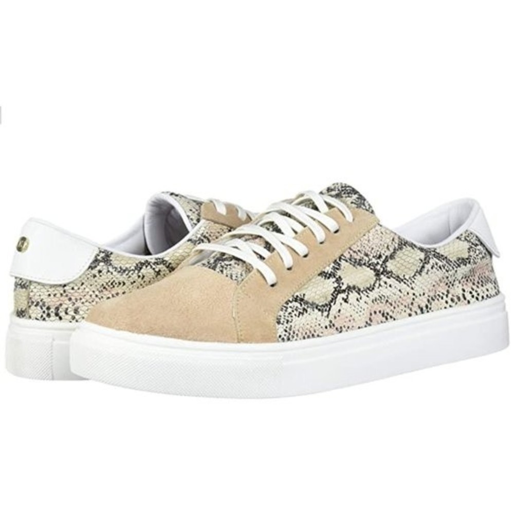 New KAANAS Womens Size 8 Tan Brown White‎ Suede Leather Snakeskin Sneakers Shoes